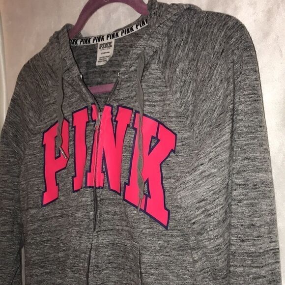 PINK Victoria's Secret Women's Gray Pink Heathered Full Zip Hoodies Size Small - Picture 2 of 7